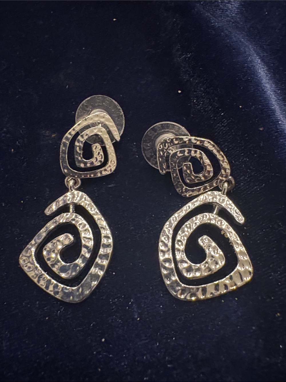 Premier Designs Silver Spiral Hammered Drop Earrings